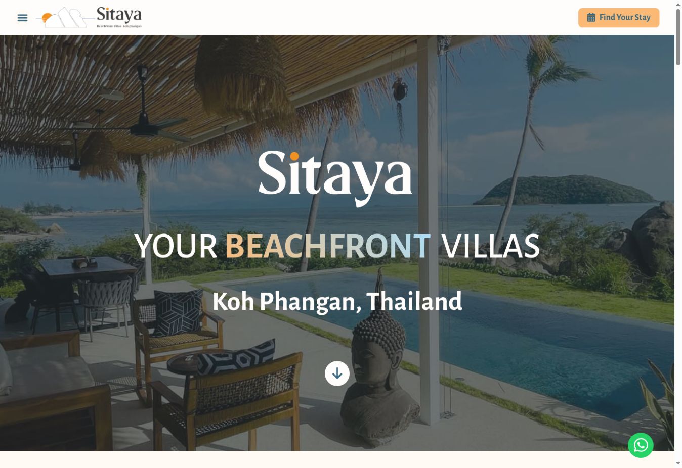 Screenshot of the Sitaya Villas homepage
